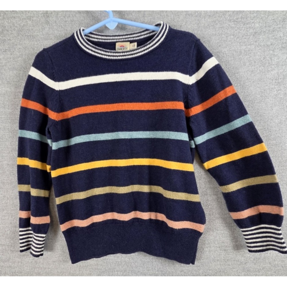 Faherty Boys 4T Sweater Cotton Cashmere Blend Navy Multi Stripe Crew Neck Preppy